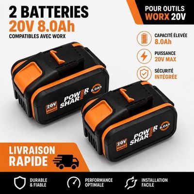 WORX PowerShare 20V 8.0Ah 电池 · 2 只装